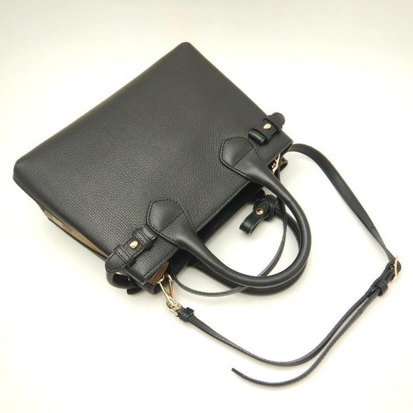 Burberry Small Banner Bag Calf Canvas Check Pattern Crossbody Black - Picture 3 of 8